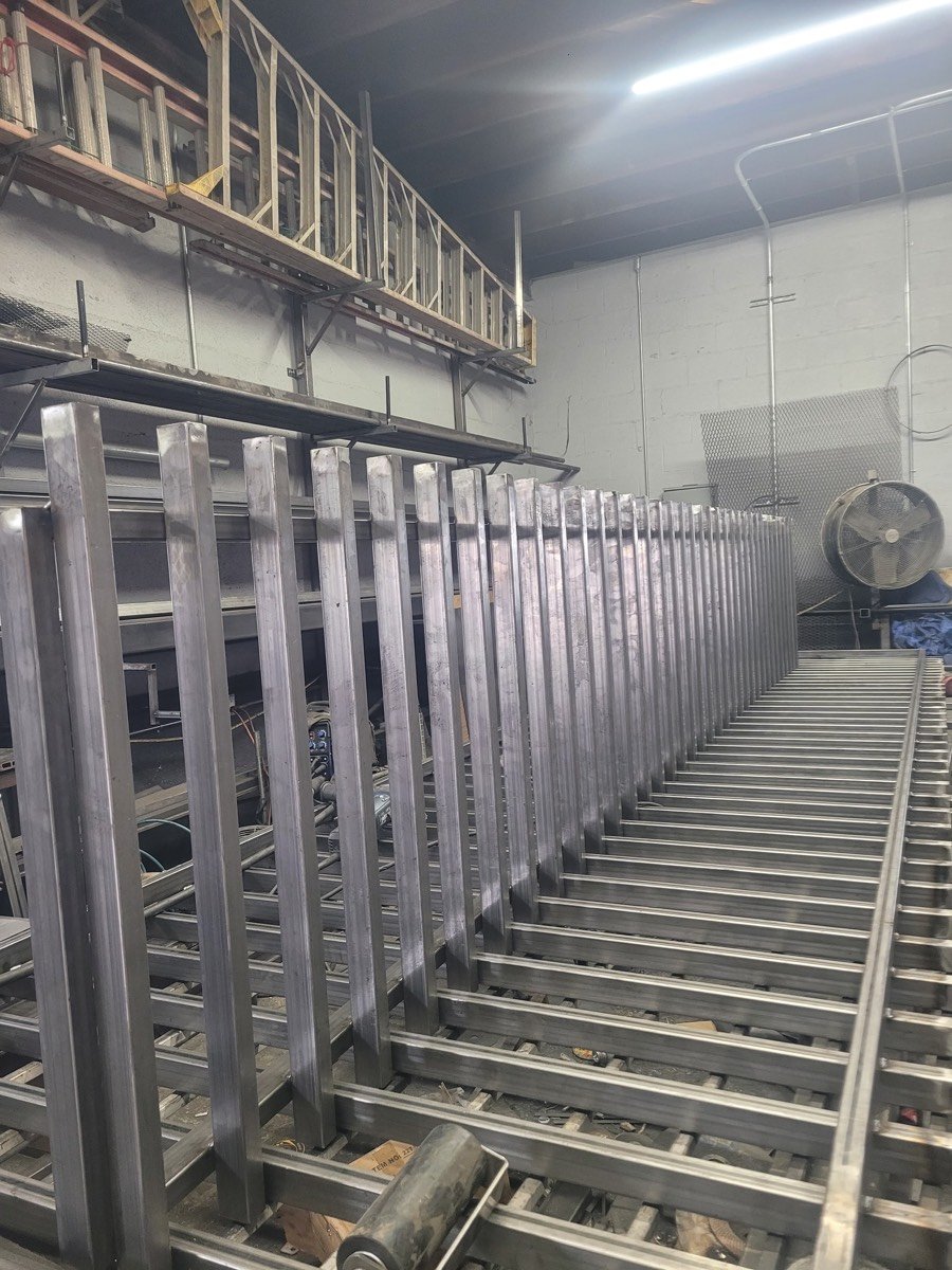 Custom metal railing fabrication in the shop
