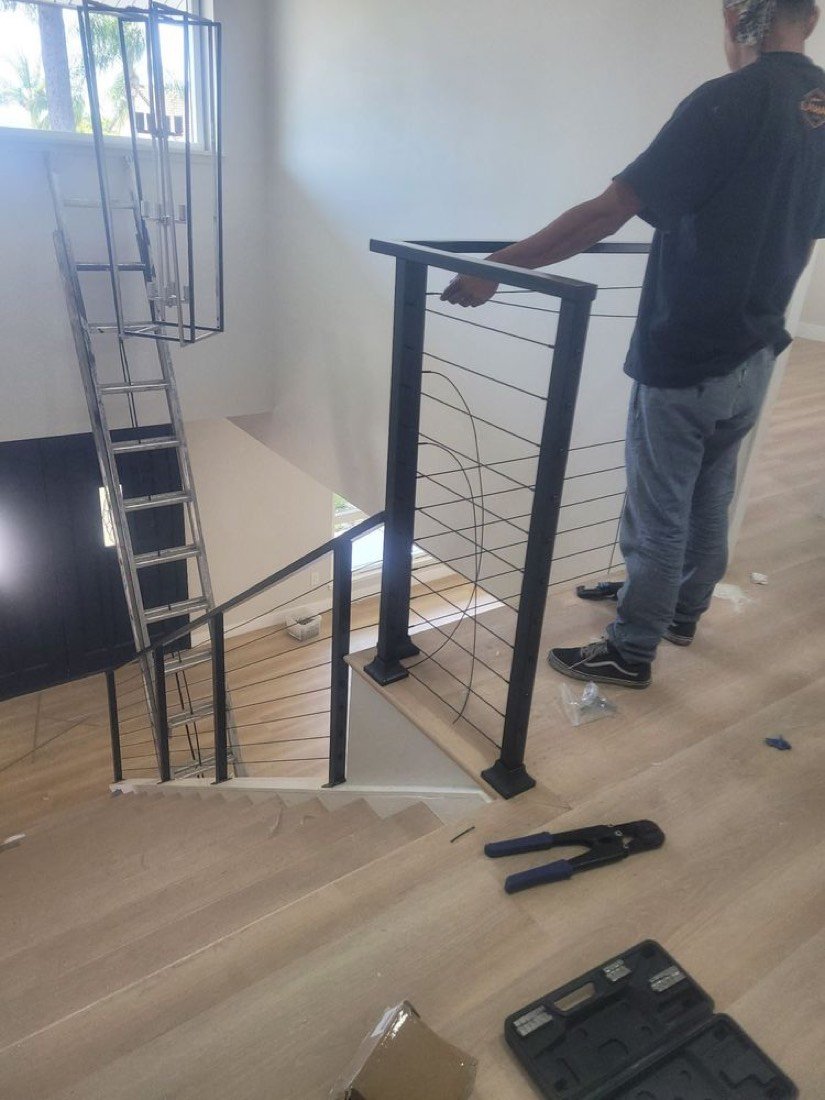 Installing a custom steel railing on site