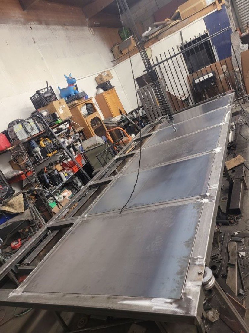 Custom gate fabrication in progress at the shop