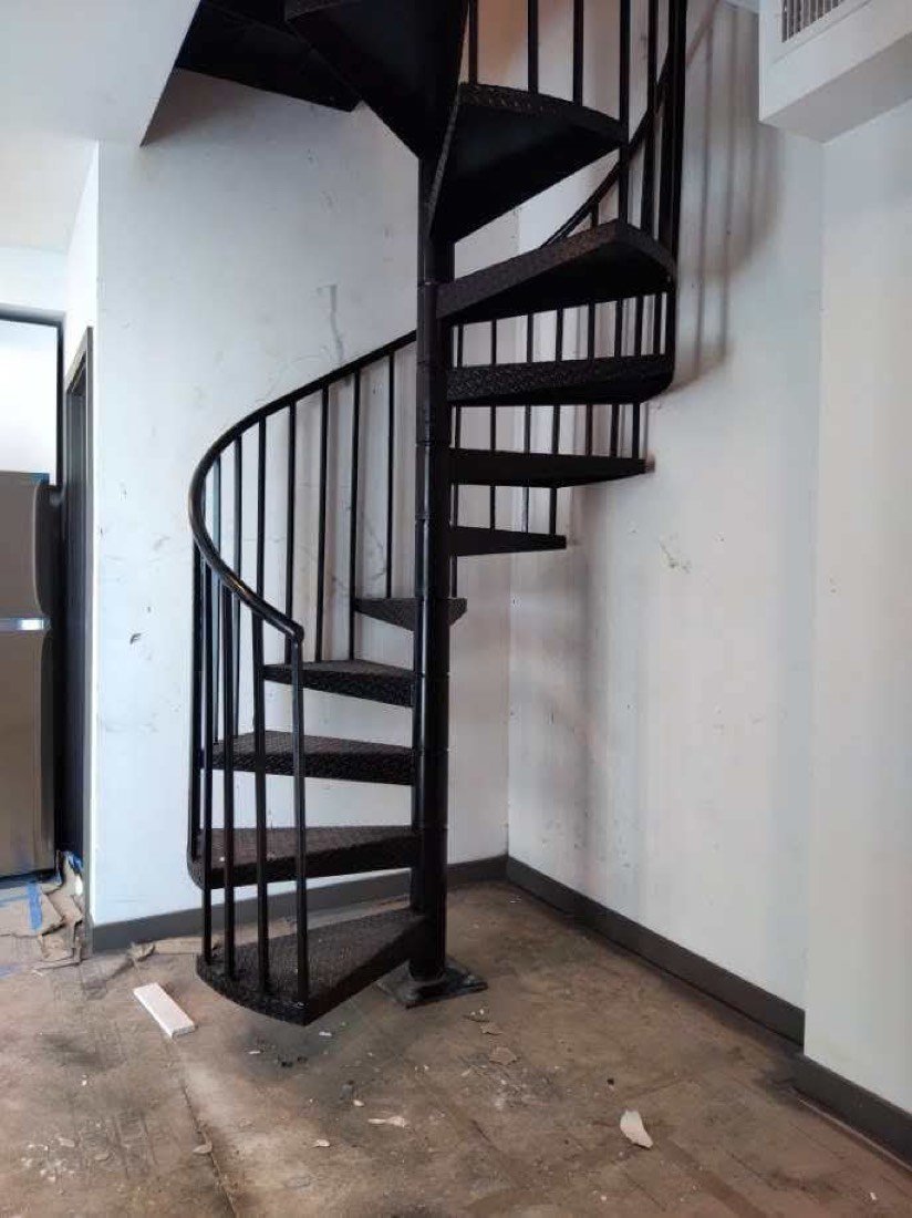 Black steel spiral staircase, custom fabricated